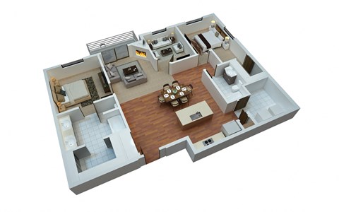 Floor plan for 2 beds, 2 baths, 1351 sqft